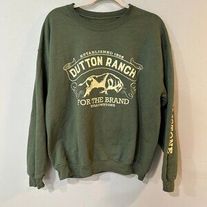 Yellowstone Dutton Ranch Graphic Oversized Pullover Green Sweatshirt Size Large